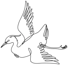 "Minimalist One Line Crane or Stork in Flight: A Study in Graceful Motion"