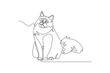 Easy One Line Drawing of a Cat Sitting on the Floor for Beginners
