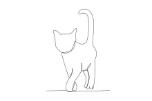 Clear One Line Art of a Cat Standing with Tail Raised to Practice Balance and Form