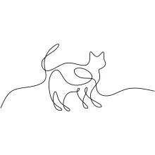 Simple One Line Drawing of a Kitten with a Long Tail for Skill Practice