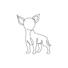 Chihuahua One Line Drawing: Tiny Dog, Big Ears, Simple Art