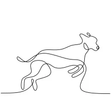 "Minimalist Running Hound Sketch: Illustrating Speed and Motion with One Line Art"