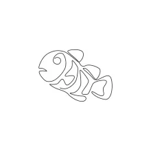 Cute Clownfish One-Line Drawing: Explore Simple Shapes with a Friendly Fish