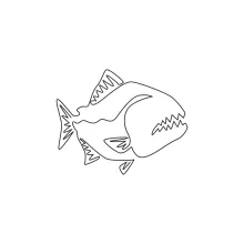 One-Line Piranha Drawing: Explore Bold Features in a Small and Fearsome Fish