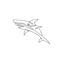 One-Line Angry Shark Sketch: Focus on Emotion and Form in a Powerful Fish Drawing