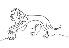 Fun Lion Playing Ball: Easy One Line Drawing for Kids and Beginners