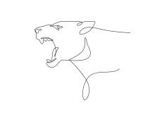 Roaring Lioness One Line Drawing: Explore Wild Emotion with Simple Lines