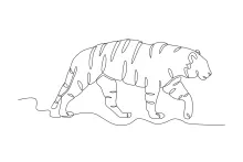 "Single Line Tiger Walking: Learn to Draw Strength in Motion with Simplicity"