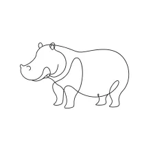Simple One-Line Hippopotamus Drawing: Practice Wild Animal Shapes with Ease