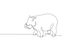"One-Line Big Hippopotamus Drawing: A Minimalist Approach to Powerful Wildlife Figures"