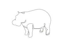 "Minimalist Big Hippopotamus Sketch: A One-Line Study of Sturdy and Recognizable Animal Forms"