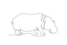 "Minimalist Large Fat Hippopotamus Drawing: A One-Line Study of Powerful Animal Forms"