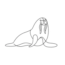 "Minimalist Walrus Animal Drawing: A One Line Study of Large and Powerful Marine Creatures"
