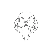 "Minimalist Big Walrus Head Illustration: A One Line Study of Strong and Recognizable Wildlife Figures"