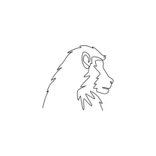 "Minimalist Baboon Head Illustration: A One-Line Study of Strong and Recognizable Wildlife Figures"