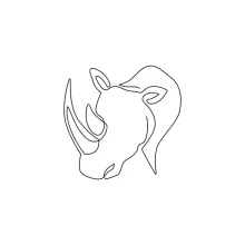 "One Line White Rhinoceros Head Art: Illustrating Distinctive Features with Minimalist Style"