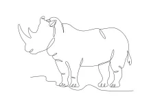 "One Line Endangered Rhinoceros Illustration: Depicting a Mighty but Vulnerable Animal with Minimalist Style"