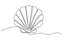 One-Line Oyster Shell Drawing with Pearl to Teach Shape Framing