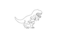 One Line Scary Tyrannosaurus Rex or T. Rex Drawing for Creative Dinosaur Exploration