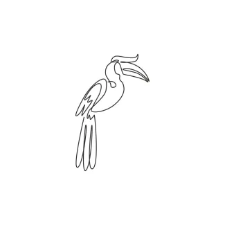 One Line Great Hornbill Drawing: Learn Big Beak Bird Shapes in Easy Steps