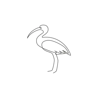 One Line Cute Ibis Drawing: Practice Wading Bird Shapes with Long Legs and Beak