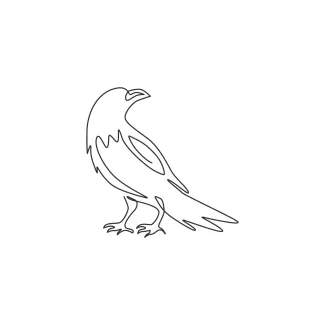 "Minimalist One Line Raven Drawing: A Study of Intelligence and Mystery"