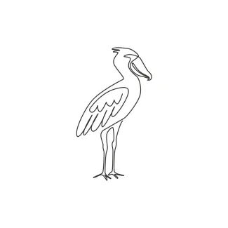 One Line Enormous Shoebill Drawing: Discover Prehistoric Bird Shapes in Simple Form