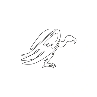 Scary Vulture Big Bird Big Vulture One Line Drawing: Sketch a Fierce Bird with Simple Shapes