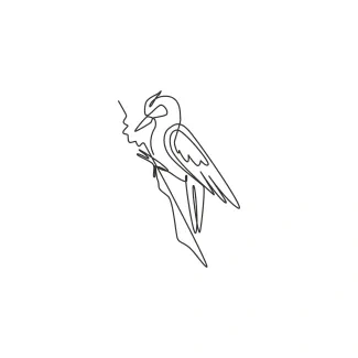 Cute Woodpecker Beak Drummer Bird One Line Cute Woodpecker Drawing: Explore Fun Bird Shapes for Easy Art Practice