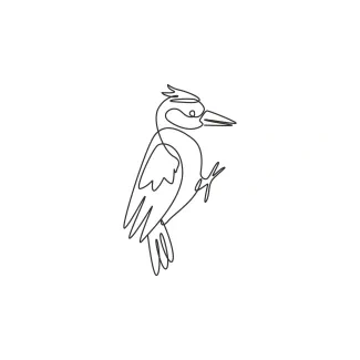 Woodpecker Cute Bird One Line Cute Woodpecker Drawing: Practice Small Bird Shapes with Simple Detail