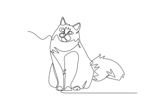 Easy One Line Drawing of a Cat Sitting on the Floor for Beginners