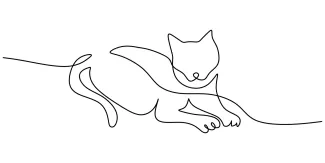 Gentle One Line Drawing of a Cat Lying on the Floor to Practice Relaxed Poses