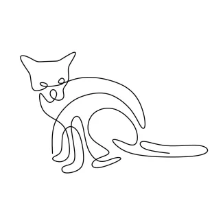 Joyful One Line Drawing of a Sitting Cat with a Curled Tail to Build Focus