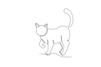 "One Line Art: Sketching a Cat with a Raised Leg in a Simple Stroke"