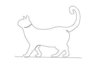 One Line Drawing of Cat Looking Up: Practice Perspective with Easy Drawing Style