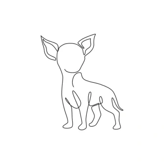 Chihuahua One Line Drawing: Tiny Dog, Big Ears, Simple Art