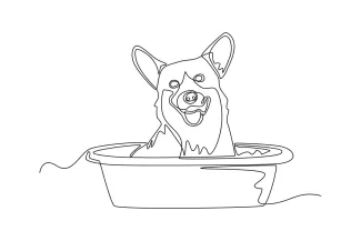 "Single Line Dog Bath Drawing: A Fun and Quick Sketching Practice"