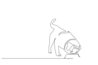 Small Dog Eating: One-Line Drawing of a Common Pet Scene