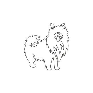 Pomeranian Dog One Line Drawing: Fluffy and Cute in a Simple Sketch