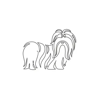 "One Line Shih Tzu Illustration: Capturing Playfulness and Fluffy Elegance with Minimalist Techniques"