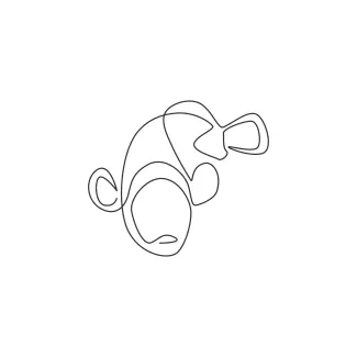 One-Line Drawing of Cute Clown Fish: Practice Round Shapes with a Sea Favorite