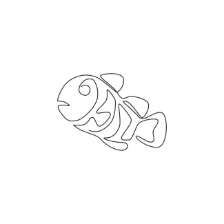 Cute Clownfish One-Line Drawing: Explore Simple Shapes with a Friendly Fish