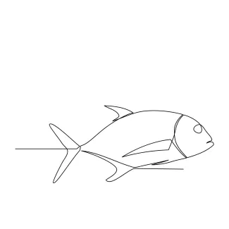 Giant Kingfish One-Line Drawing: Study Bold Ocean Shapes with Simple Line Art
