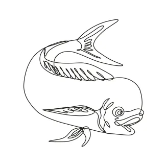 Mahi Mahi Jumping Down in One Line: Practice Tropical Fish Motion and Bold Curves
