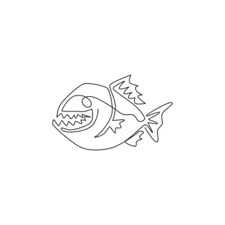 Angry piranha One-Line Angry Piranha Sketch: Build Bold Shapes and Dynamic Fish Forms