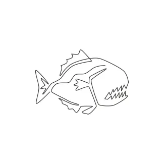 Dangerous piranha Piranha Drawing in One Line: Learn Sharp Shapes and Animal Expression Through Simplicity