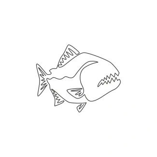 Dangerous piranha One-Line Piranha Drawing: Explore Bold Features in a Small and Fearsome Fish