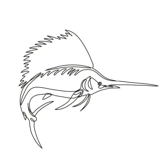 Atlantic sailfish or istiophorus albicans One-Line Sailfish Drawing: Draw Dramatic Fins and Ocean Motion in One Sweep