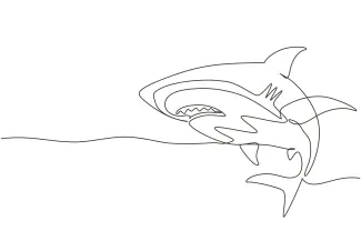 Sharks fish Shark Fish One-Line Drawing: Learn to Outline Predators Using Simple Lines