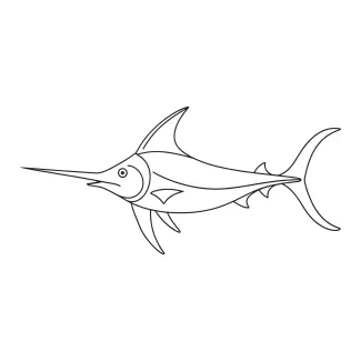 One-Line Swordfish Drawing: Focus on Long Nose Shapes and Sharp Fins